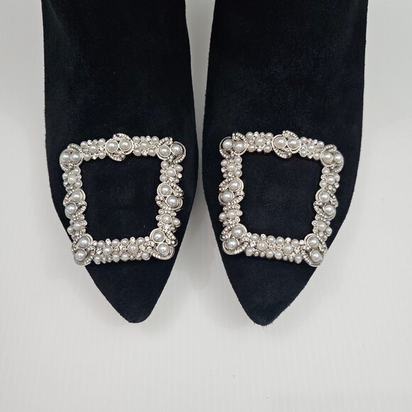 Sam Edelman Ulissa Luster Ankle Boot Womens 8.5 Black Suede Rhinestone Buckle - Picture 6 of 15